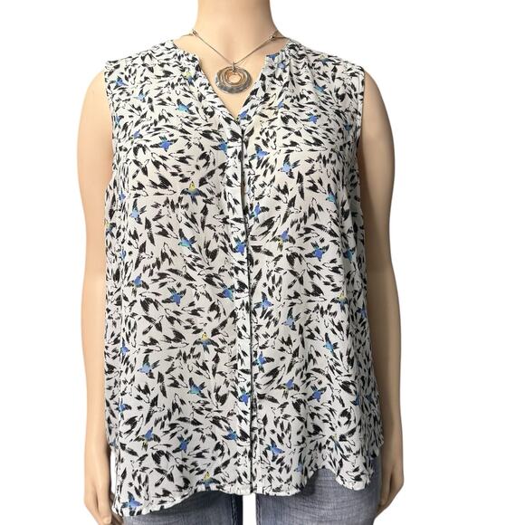 APT 9  Sleeveless Top Size 3X in White with Black Bird Print - Picture 1 of 10